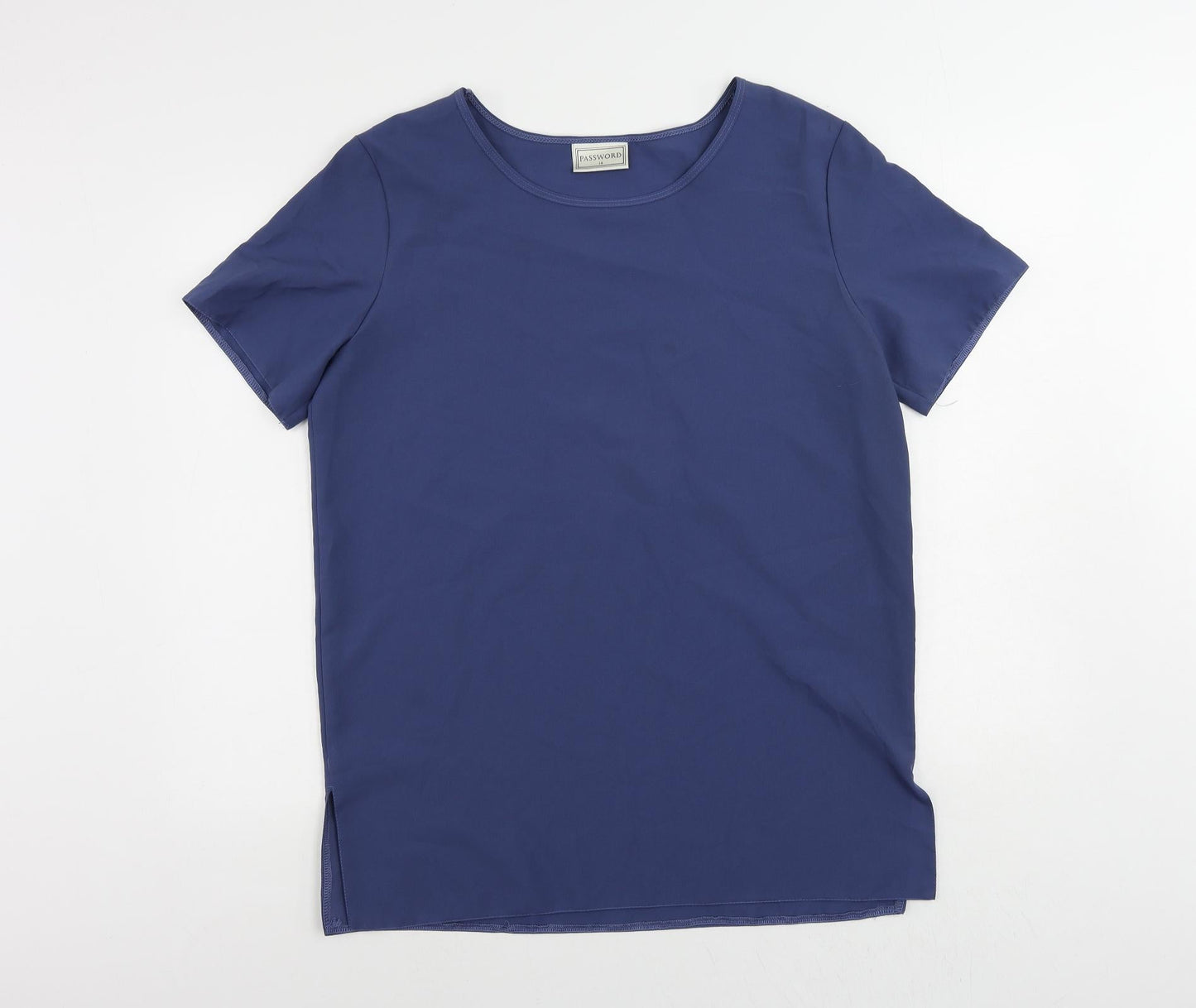Password Womens Blue Polyester Basic Blouse Size 14 Round Neck
