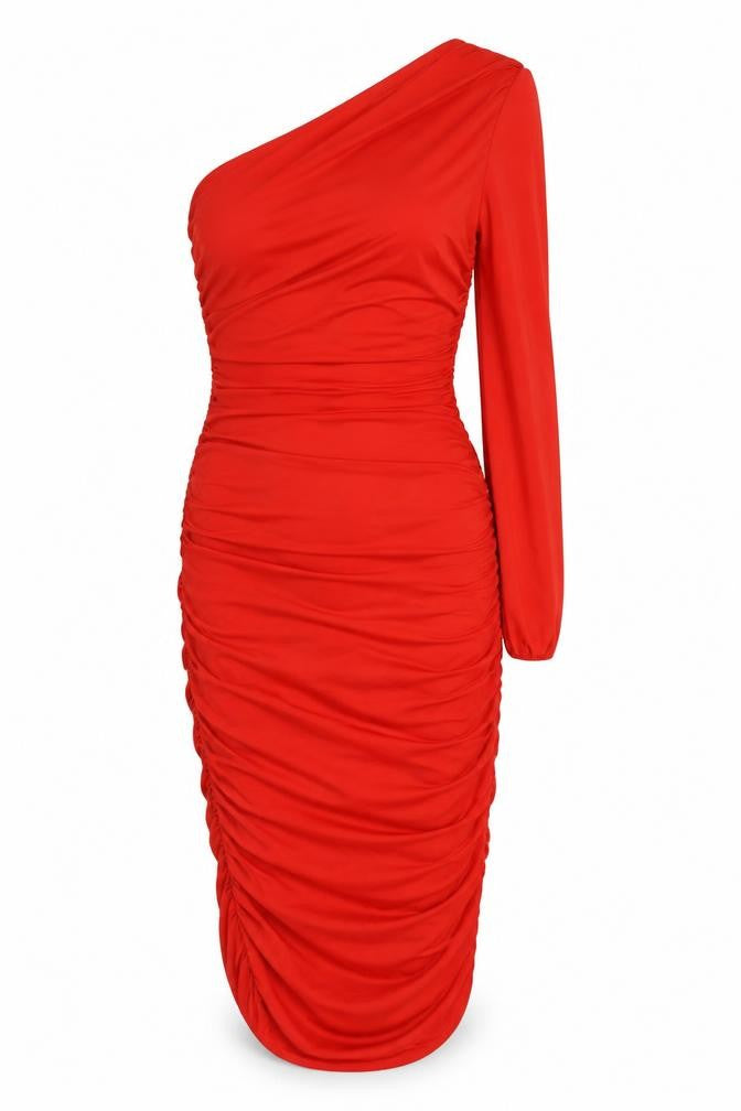 Zara Womens Red Polyester Bodycon Size M Square Neck Pullover - Ruched