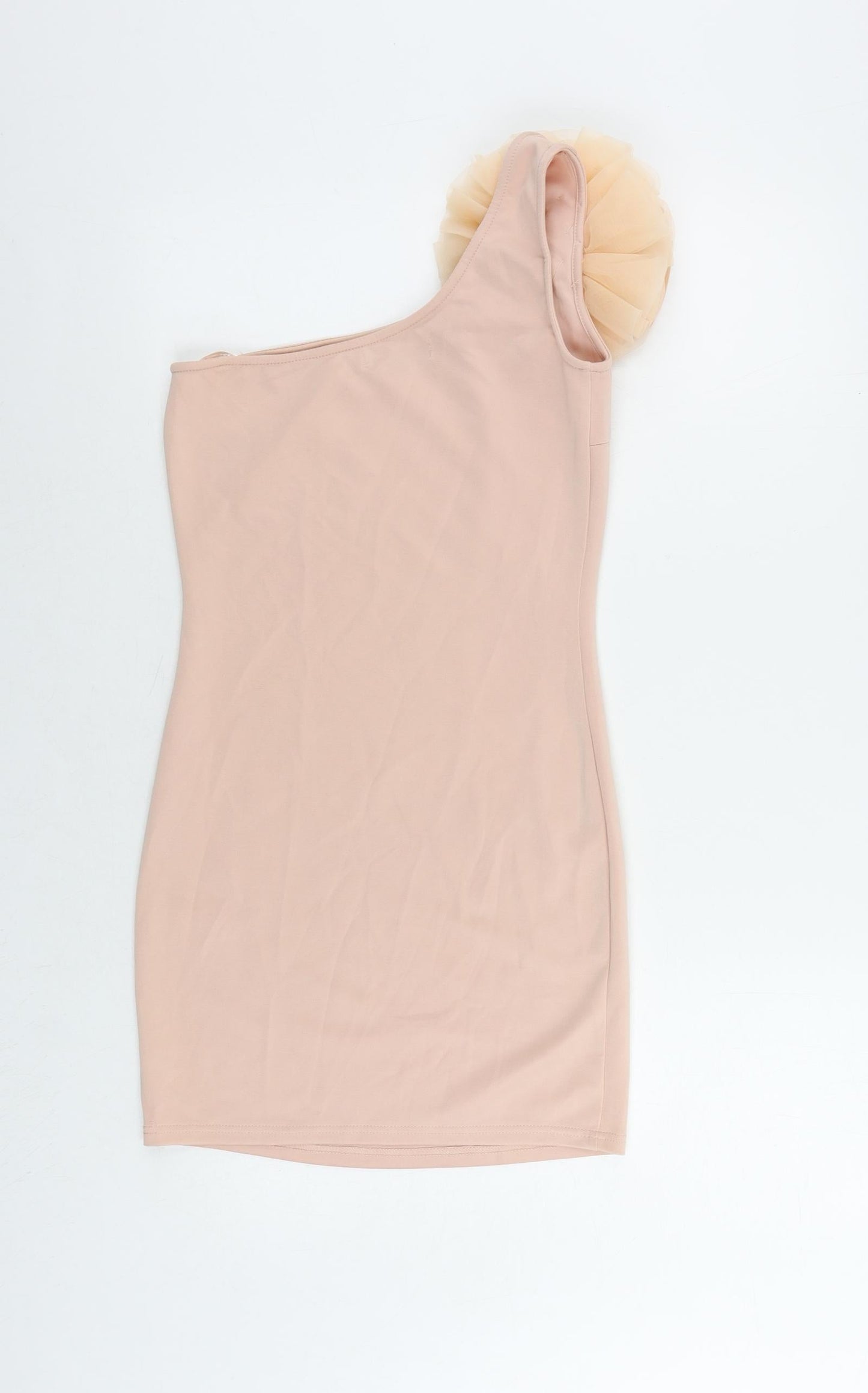 Rare Womens Pink Polyester Mini Size 10 One Shoulder Pullover - Flower Detail