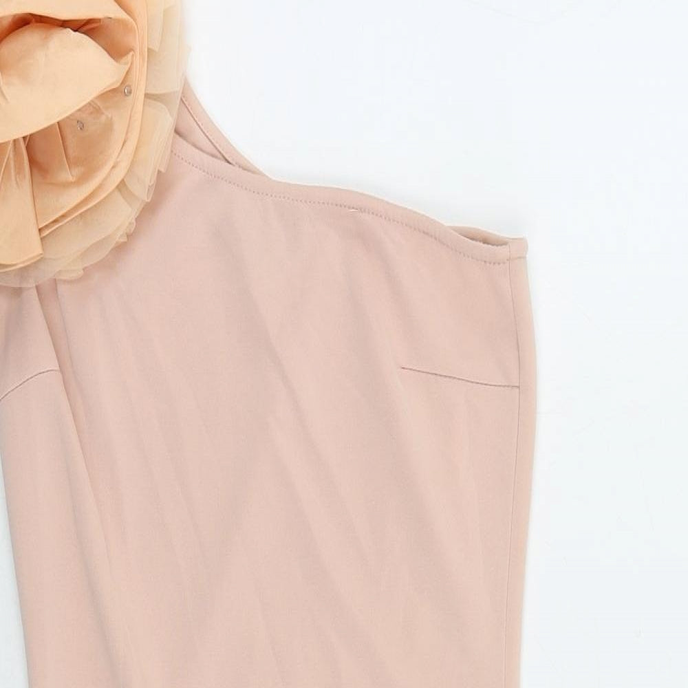 Rare Womens Pink Polyester Mini Size 10 One Shoulder Pullover - Flower Detail