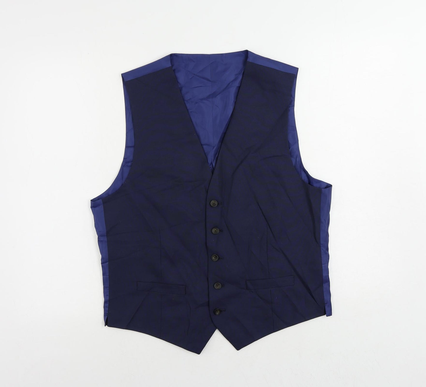 Marks and Spencer Mens Blue Polyester Jacket Suit Waistcoat Size 38 Regular