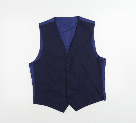 Marks and Spencer Mens Blue Polyester Jacket Suit Waistcoat Size 38 Regular