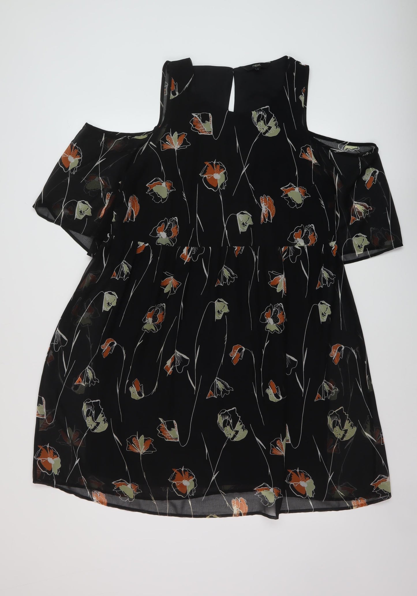 Netc Womens Black Floral Polyester A-Line Size 12 Round Neck Button