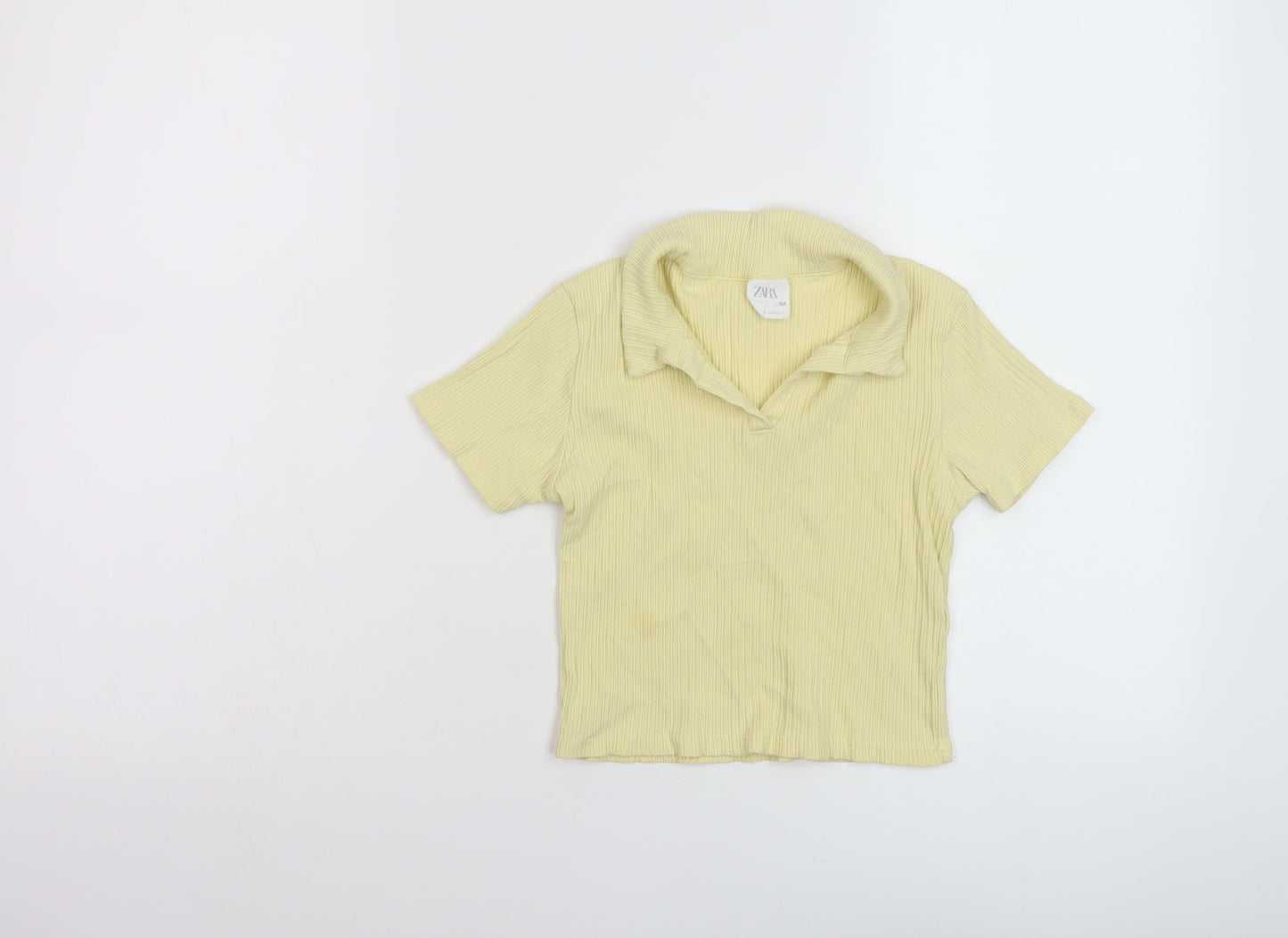Zara Girls Yellow Polyester Basic Polo Size 9 Years Collared Pullover