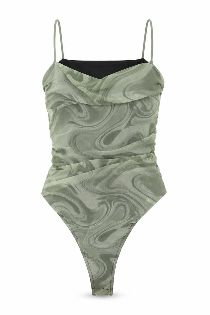 I SAW IT FIRST Womens Green Polyester Bodysuit One-Piece Size 8 Snap