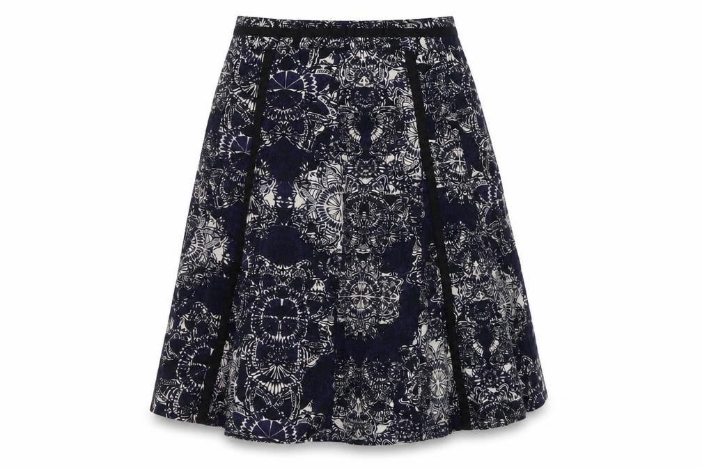 Debenhams Womens Blue Geometric Linen A-Line Skirt Size 12 Zip