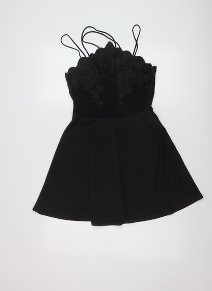 Additional front view of Missguided women’s black polyester a-line, size UK 10, v-neck zip