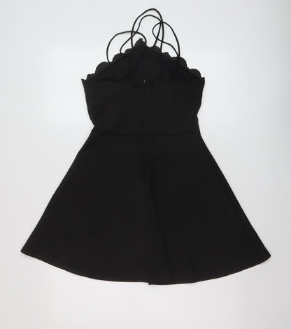 Back view of Missguided women’s black polyester a-line, size UK 10, v-neck zip