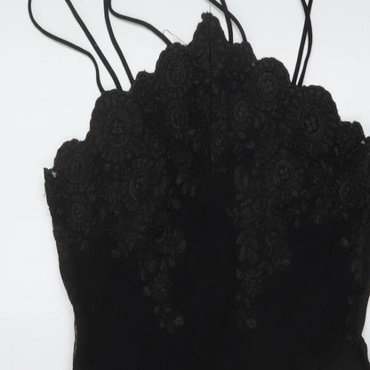 Close-up detail of Missguided women’s black polyester a-line, size UK 10, v-neck zip