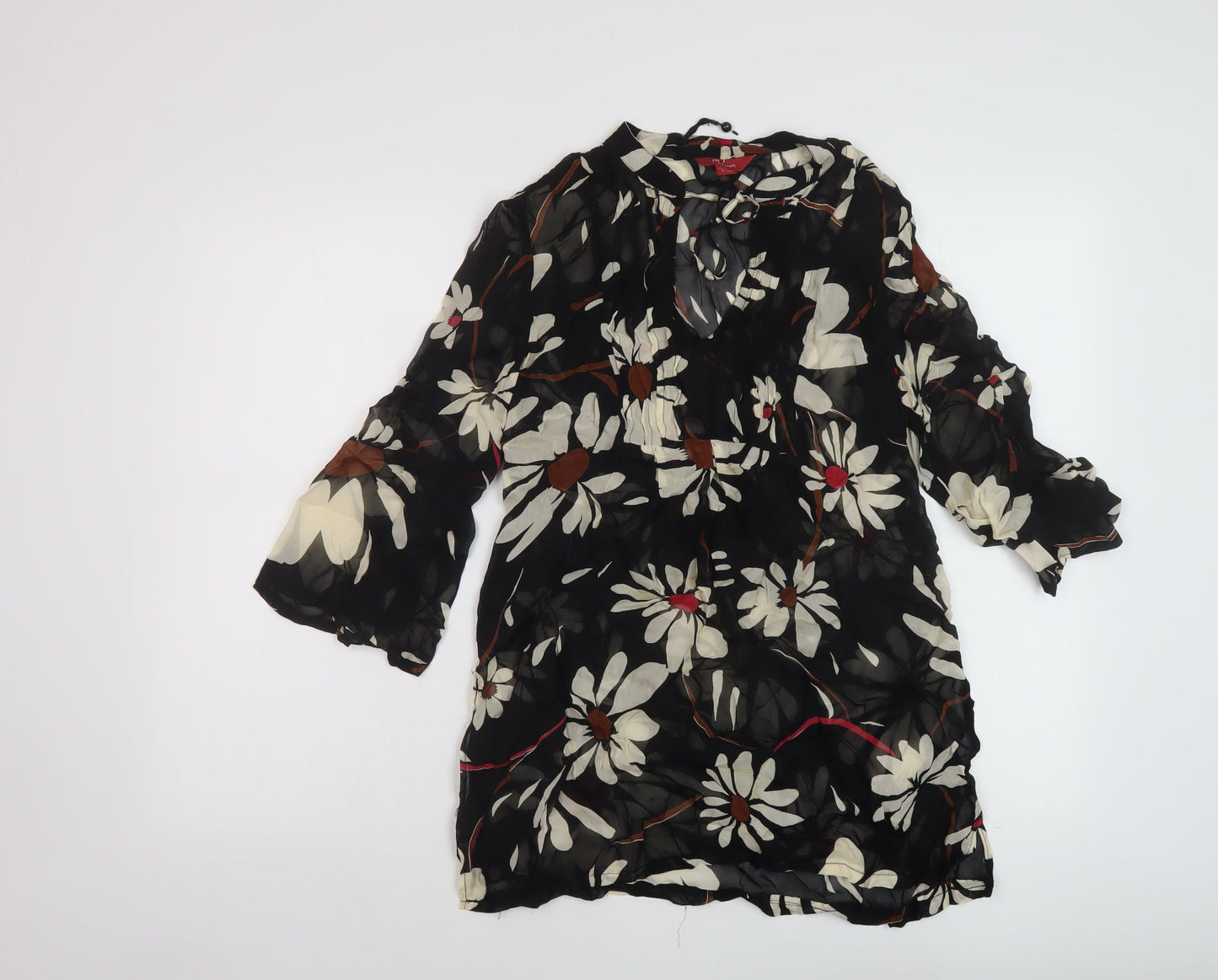 Monsoon Womens Black Floral Polyester Basic Blouse Size 8 Round Neck
