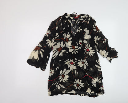Monsoon Womens Black Floral Polyester Basic Blouse Size 8 Round Neck