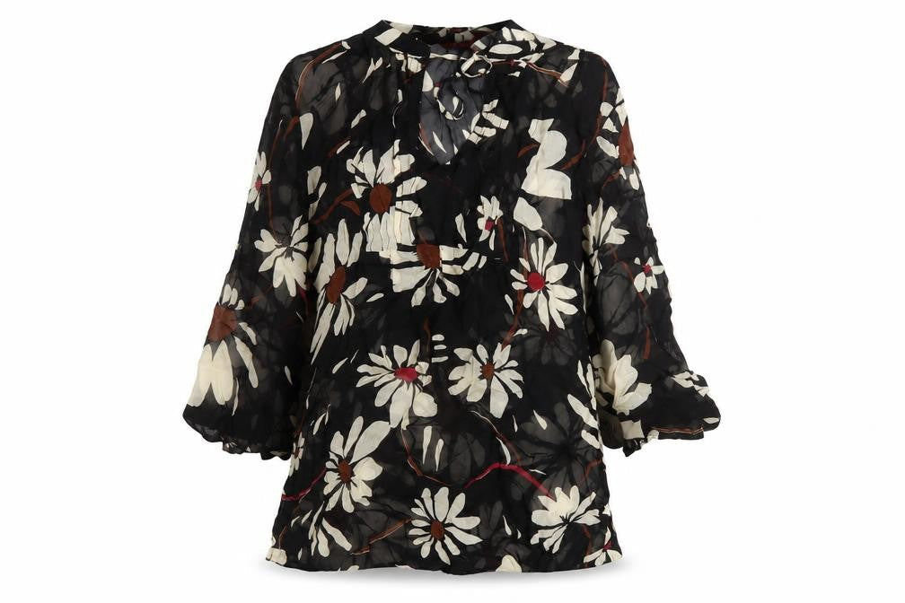 Monsoon Womens Black Floral Polyester Basic Blouse Size 8 Round Neck