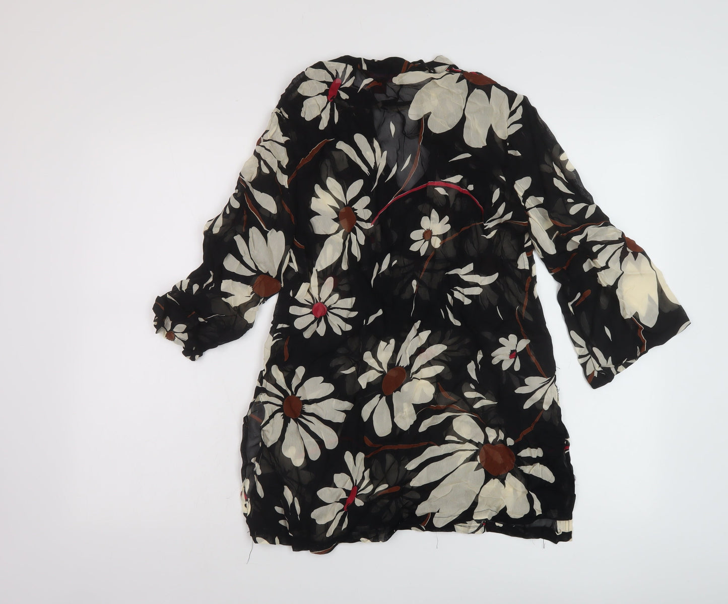 Monsoon Womens Black Floral Polyester Basic Blouse Size 8 Round Neck