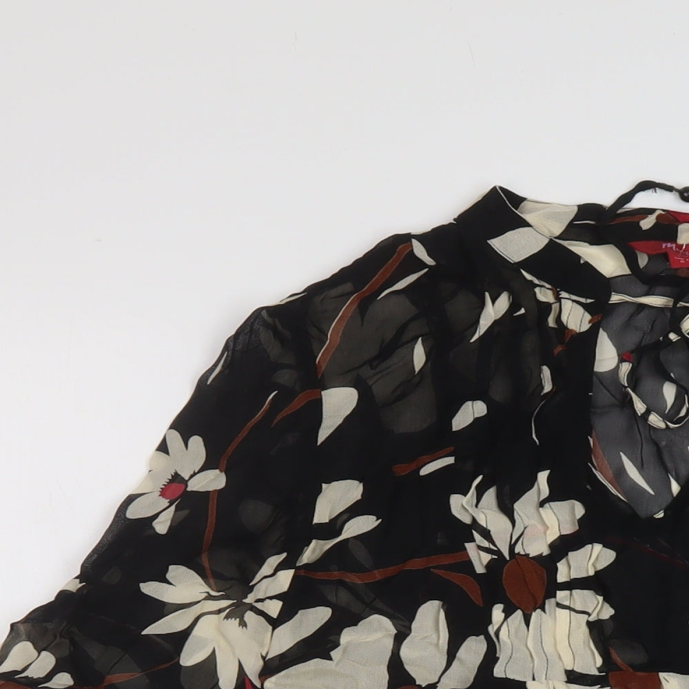 Monsoon Womens Black Floral Polyester Basic Blouse Size 8 Round Neck