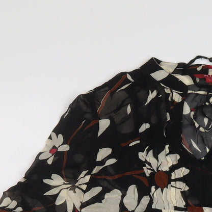 Monsoon Womens Black Floral Polyester Basic Blouse Size 8 Round Neck