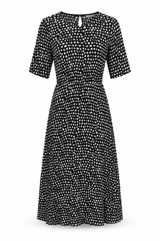 ASOS Womens Black Geometric Polyester A-Line Size 8 Round Neck Button