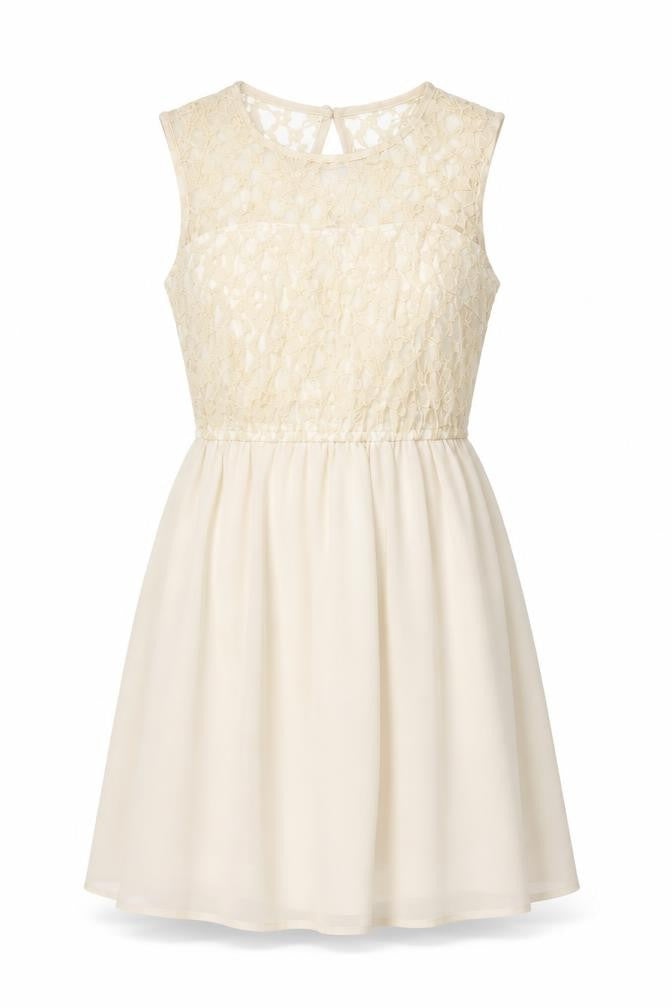 H&M Womens Beige Polyester A-Line Size 10 Round Neck Button
