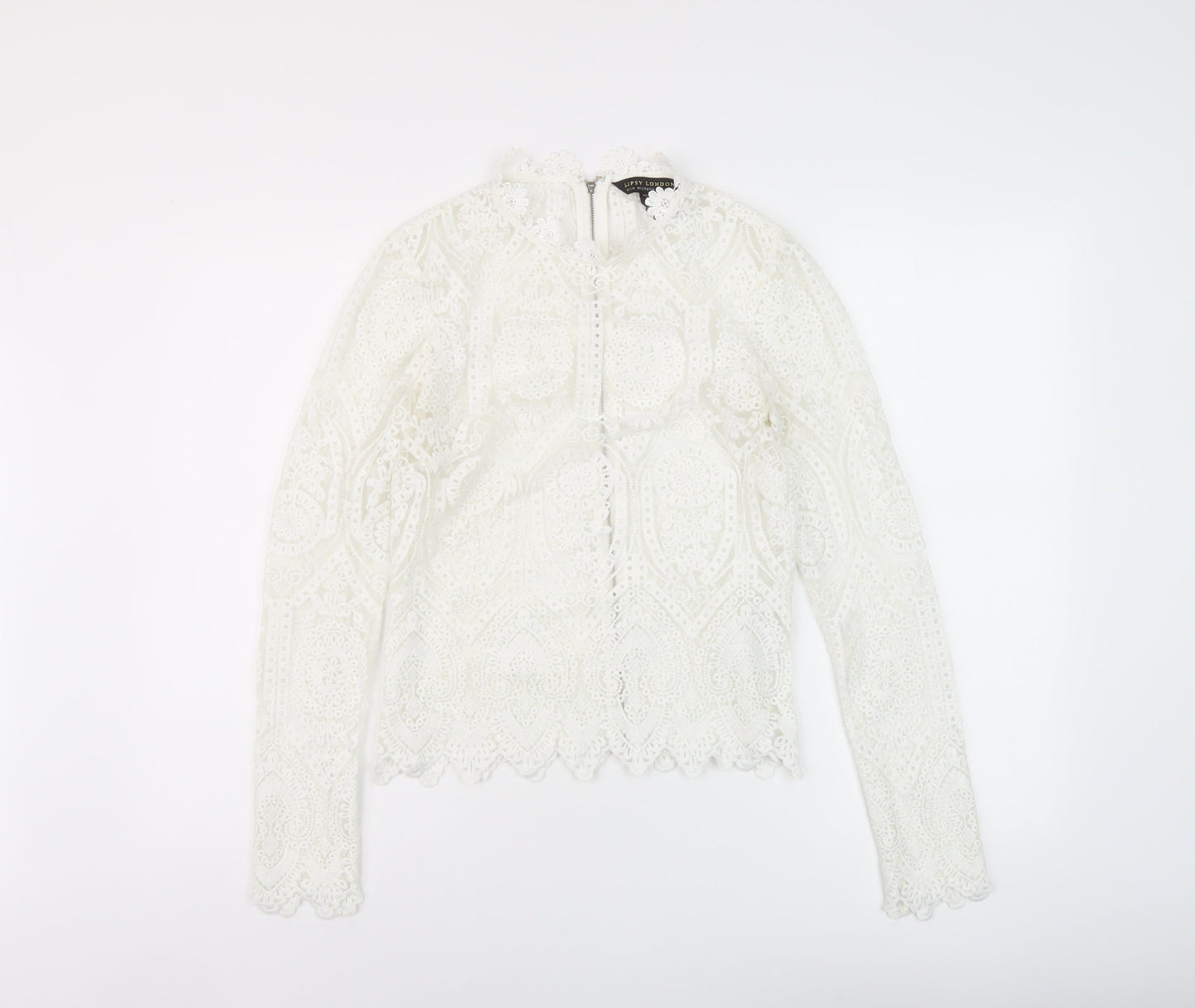 Lipsy Womens Ivory Polyamide Basic Blouse Size 8 Mock Neck