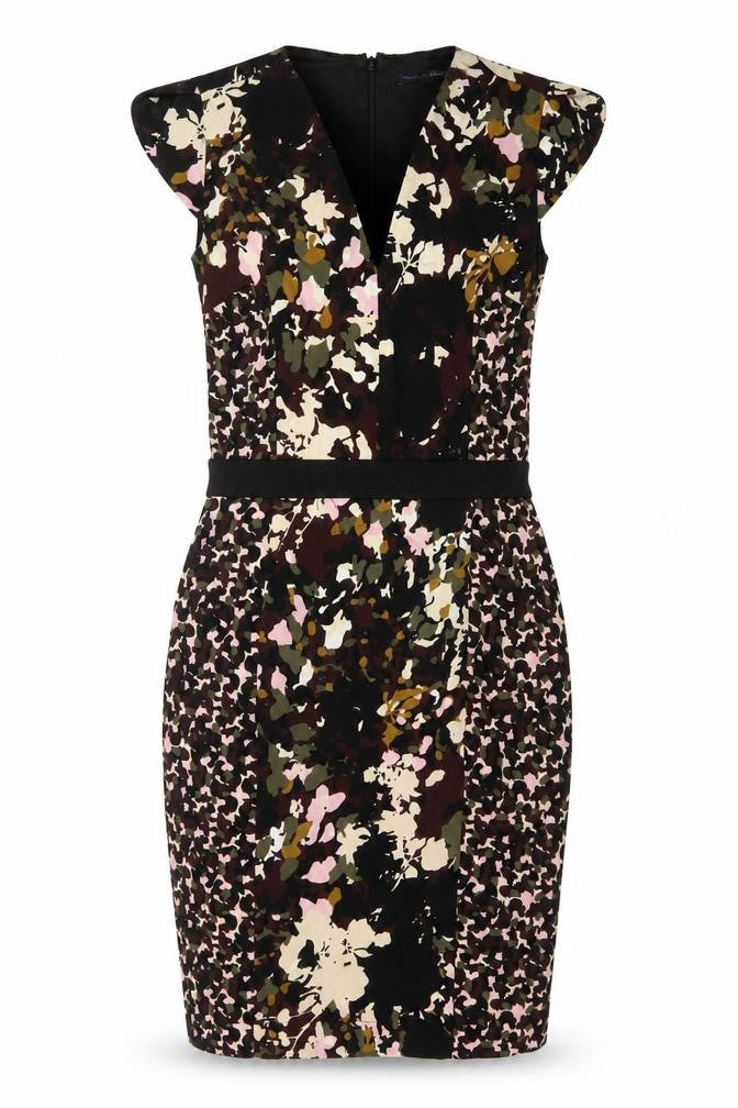 French Connection Womens Multicoloured Geometric Cotton Sheath Size 10 V-Neck Zip