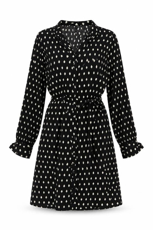 Mango Womens Black Geometric Viscose A-Line Size XS V-Neck Button