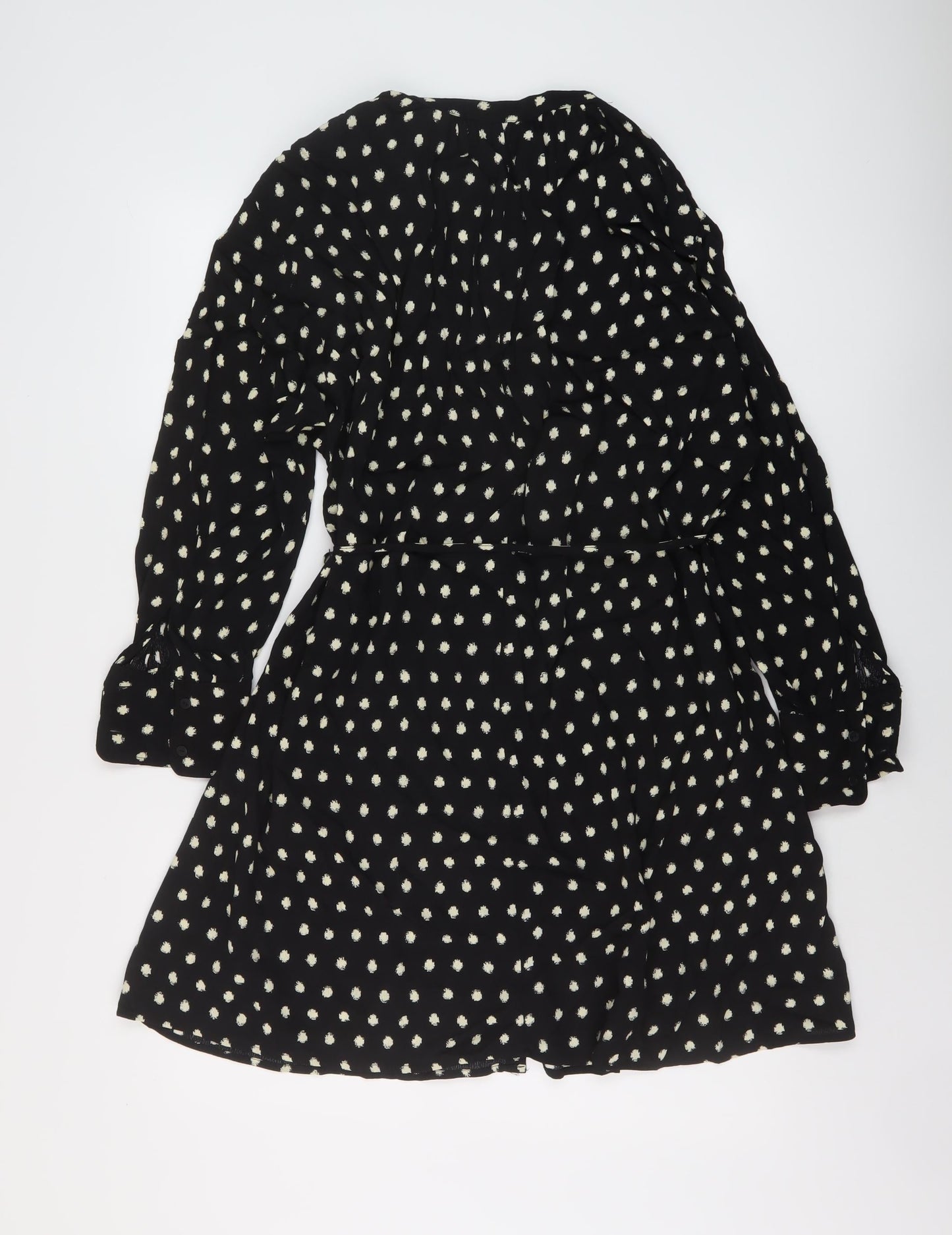 Mango Womens Black Geometric Viscose A-Line Size XS V-Neck Button
