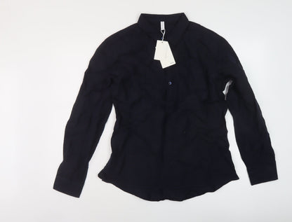 Bayrue Womens Blue Polyester Basic Blouse Size 2XL Collared