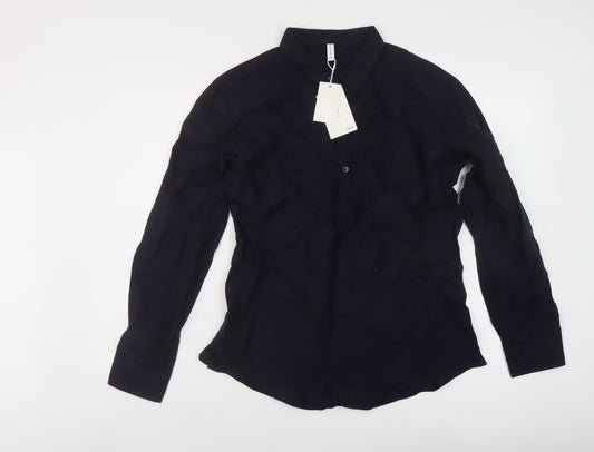 Bayrue Womens Blue Polyester Basic Blouse Size 2XL Collared
