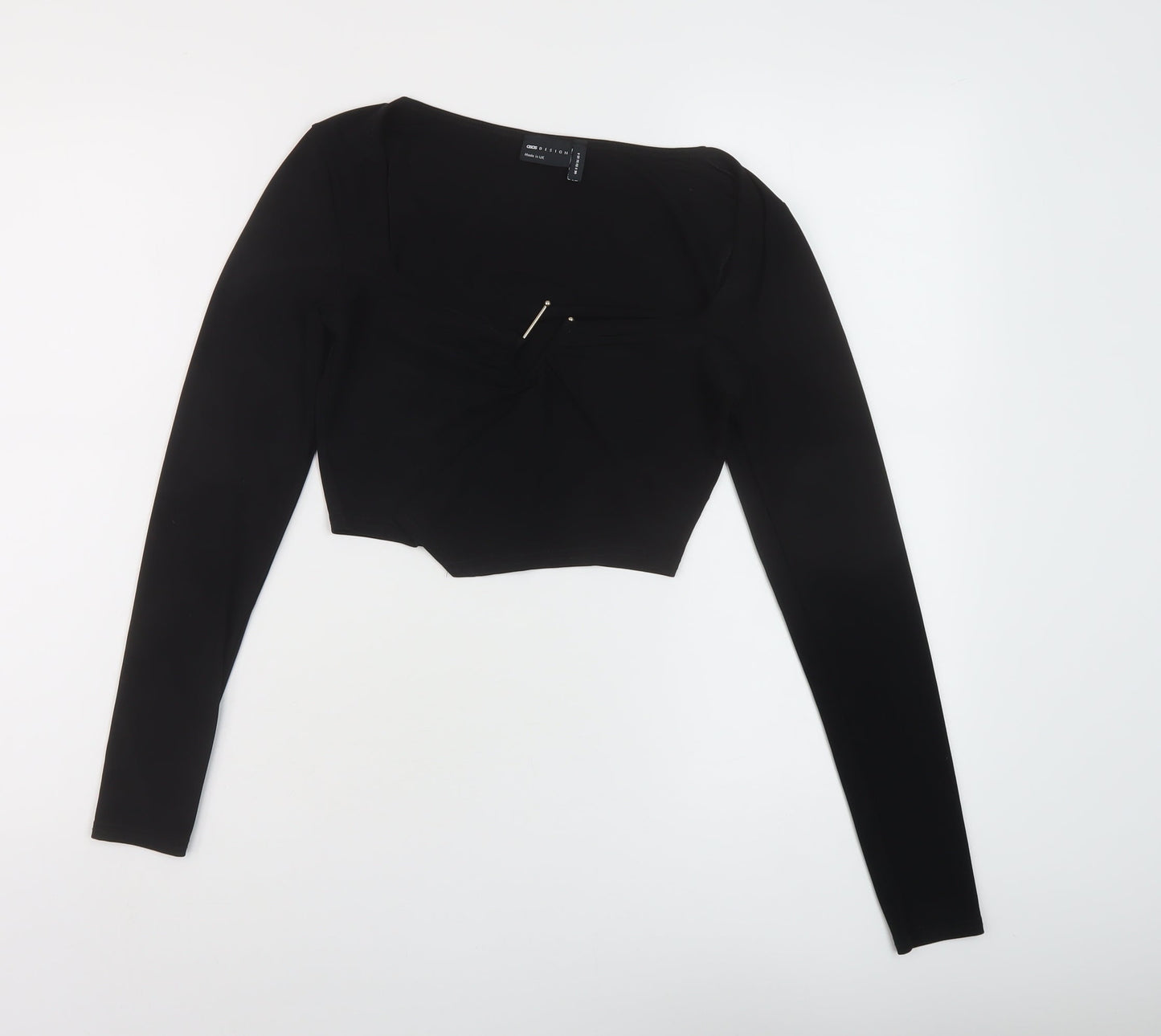 ASOS Womens Black Polyester Cropped Blouse Size 8 Scoop Neck