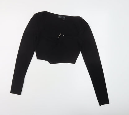 Additional front view of ASOS women’s black polyester cropped blouse, size UK 8, scoop neck