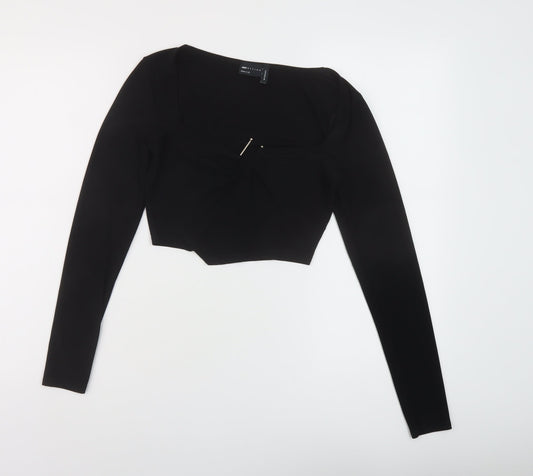 ASOS Womens Black Polyester Cropped Blouse Size 8 Scoop Neck