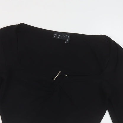 Close-up detail of ASOS women’s black polyester cropped blouse, size UK 8, scoop neck
