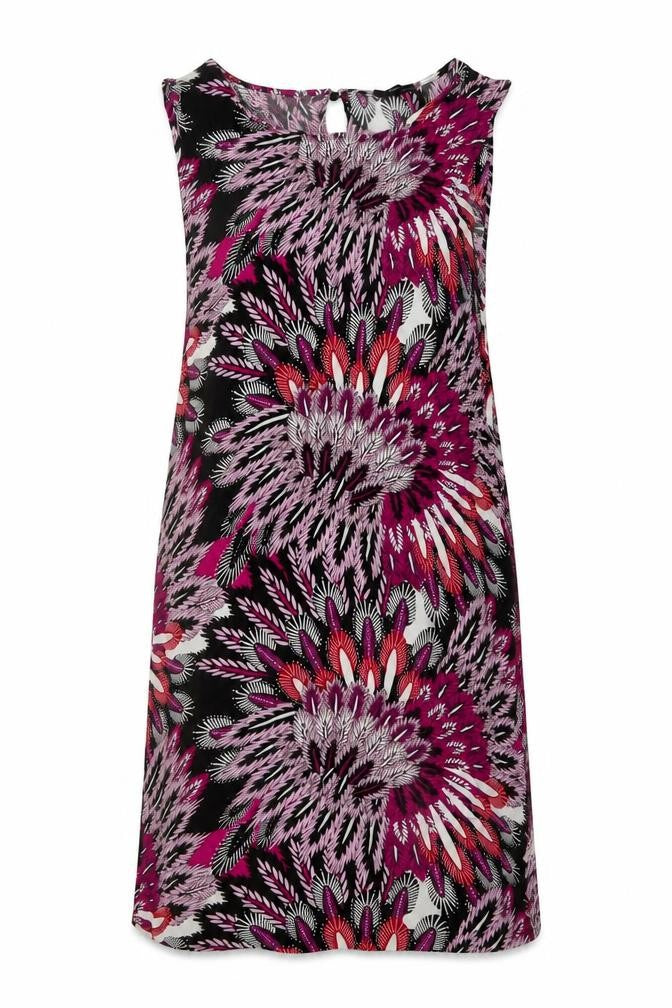 M&Co Womens Multicoloured Geometric Viscose Trapeze & Swing Size 12 Round Neck Pullover