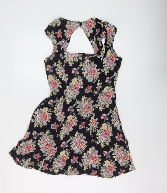 ASOS Womens Multicoloured Floral Modal A-Line Size 12 V-Neck Zip