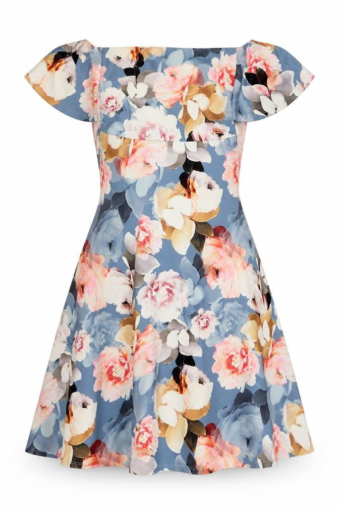 Very Womens Multicoloured Floral Polyester A-Line Size 14 Square Neck Zip