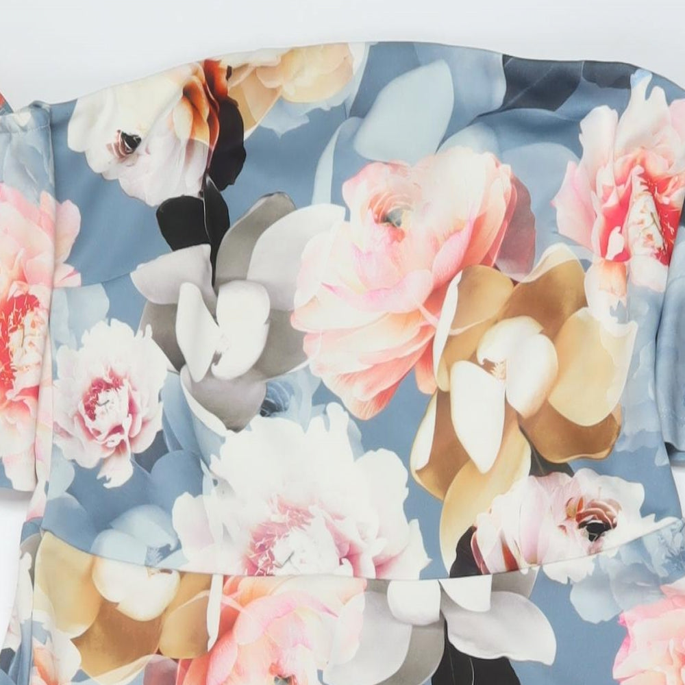 Very Womens Multicoloured Floral Polyester A-Line Size 14 Square Neck Zip