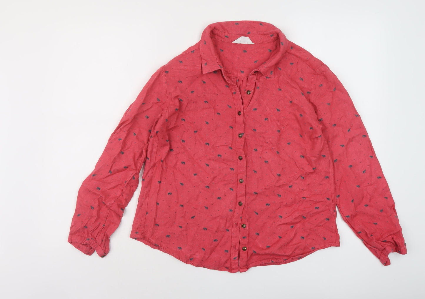 Nomads Womens Pink Geometric Viscose Basic Blouse Size 10 Collared