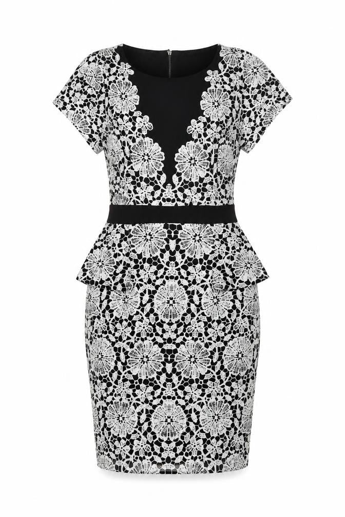 Marks & Spencer Womens Black Geometric Polyester Bodycon Size 8 Round Neck Zip