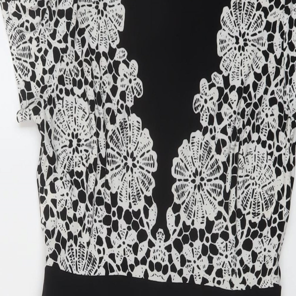 Marks and Spencer Womens Black Geometric Polyester Bodycon Size 8 Round Neck Zip