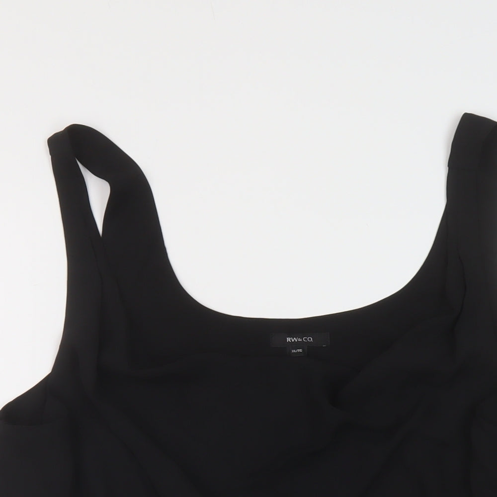 RW&CO. Womens Black Polyester Basic T-Shirt Size XL Cowl Neck