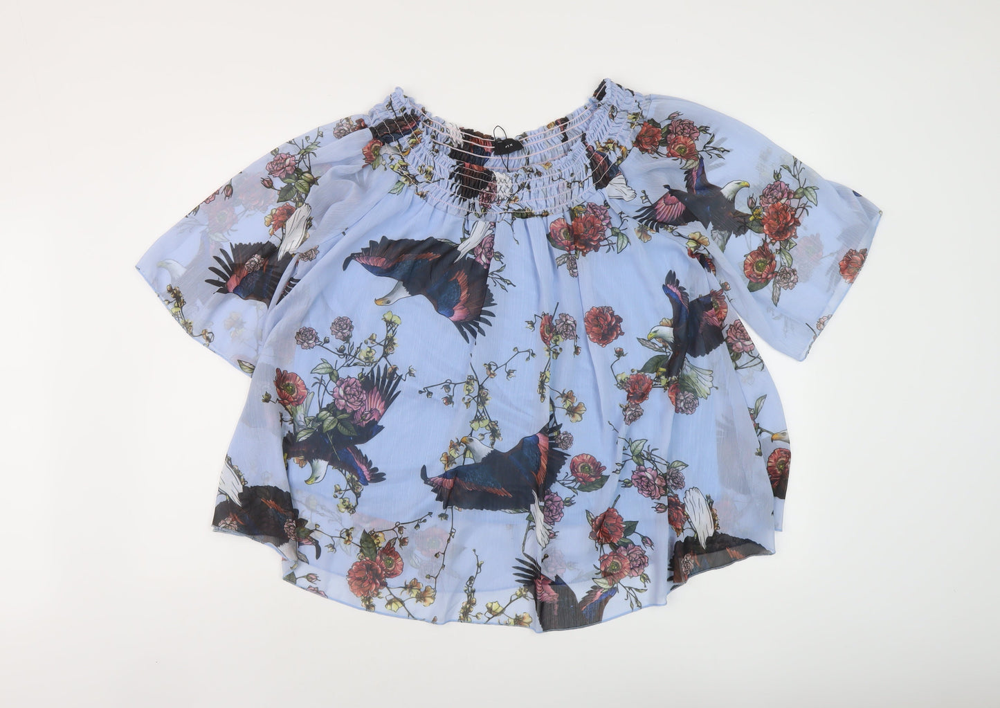 Fox Womens Blue Floral Polyester Basic Blouse One Size Square Neck
