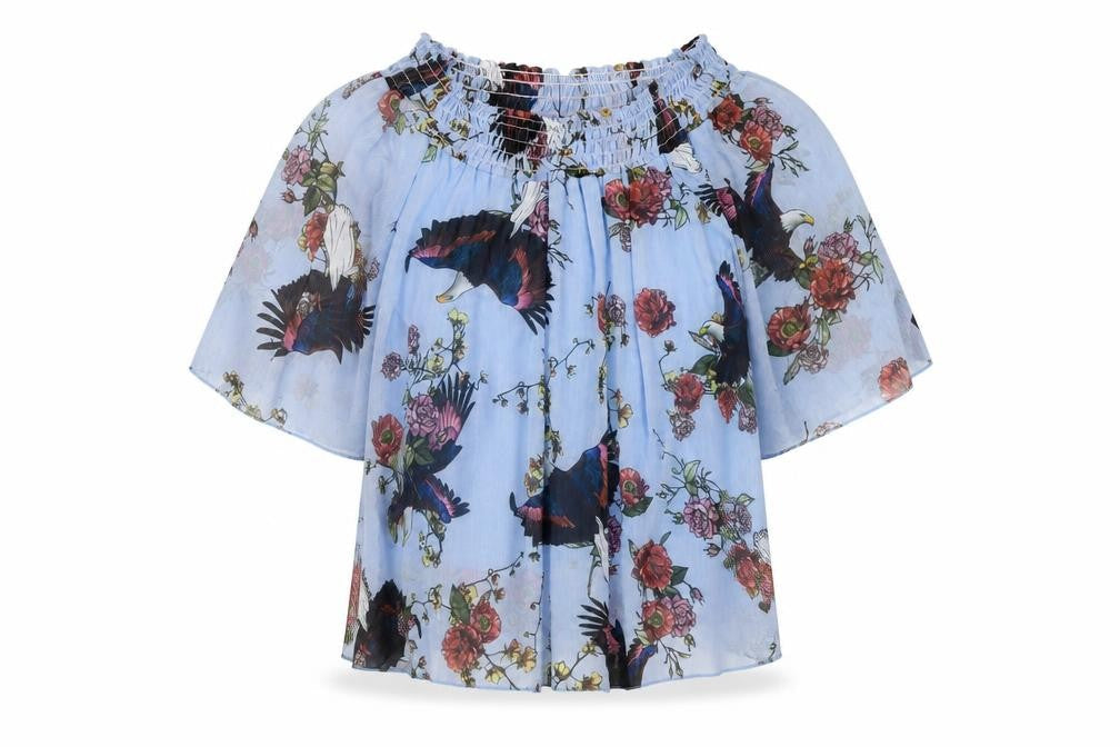 Fox Womens Blue Floral Polyester Basic Blouse One Size Square Neck