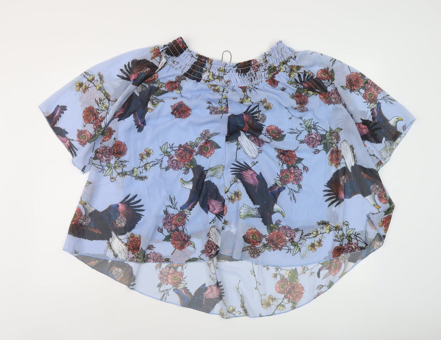 Fox Womens Blue Floral Polyester Basic Blouse One Size Square Neck