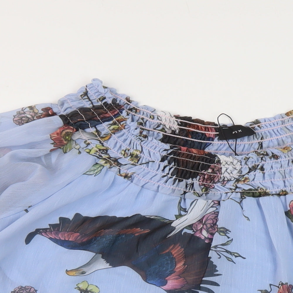 Fox Womens Blue Floral Polyester Basic Blouse One Size Square Neck