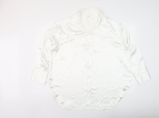 H&M Womens White Polyester Basic Blouse Size M Collared