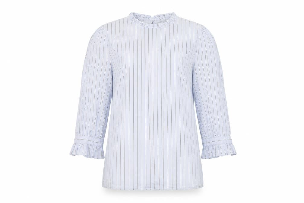 Oasis Womens Blue Striped Cotton Basic Blouse Size 10 Round Neck