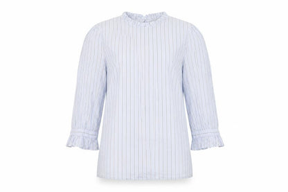 Oasis Womens Blue Striped Cotton Basic Blouse Size 10 Round Neck