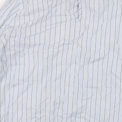 Oasis Womens Blue Striped Cotton Basic Blouse Size 10 Round Neck