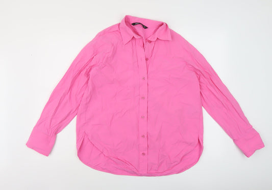 Zara Womens Pink Cotton Basic Blouse Size XS Collared