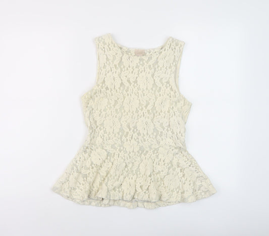 H&M Womens Ivory Cotton Basic Blouse Size 10 Round Neck