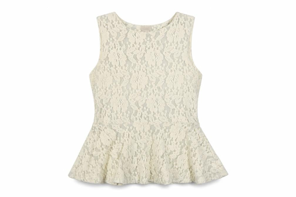 H&M Womens Ivory Cotton Basic Blouse Size 10 Round Neck